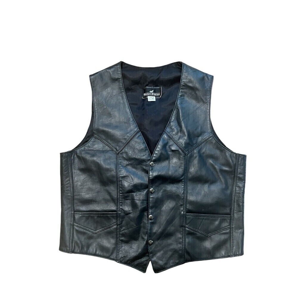 Western Express Leather Vest Black XXL Snap Buttons Cowboy Biker Western Wear